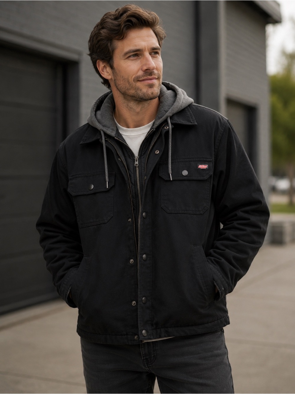 Dickies Black Work Jacket with Gray Hooded Layer
